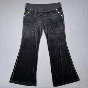 Juicy Couture Velour Velvet Flare Leg Track Pants XL 38x33‎ Black Gold Studs Y2K